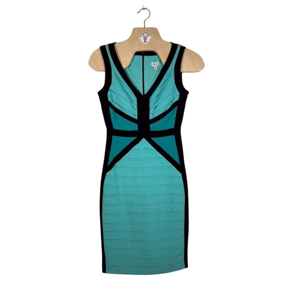 Cache Aqua Black Colorblock Sheath Bodycon Cocktail Dress Size 4